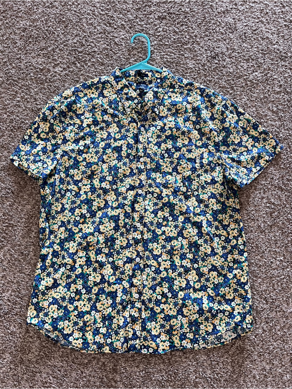 J Crew Short Sleeve Floral Button-Up Shirt in Navy & Yellow